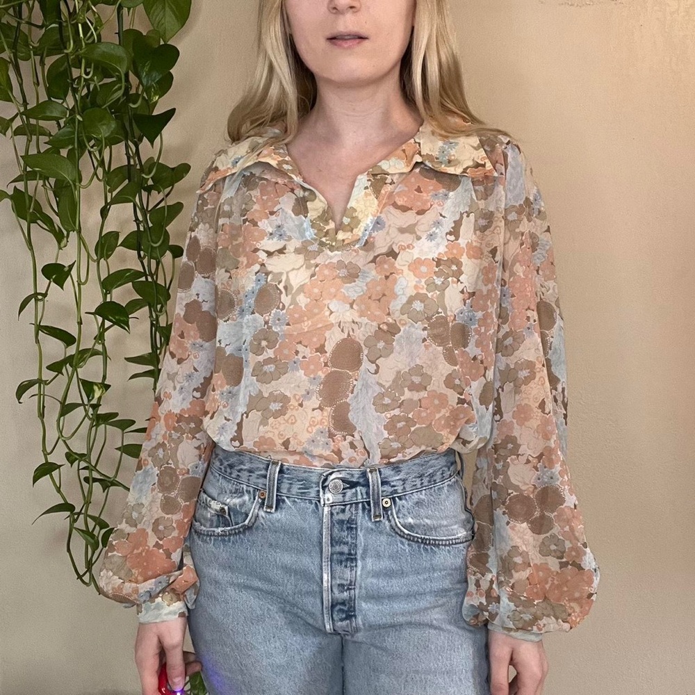 Vintage Semi-Sheer 70’s Floral Blouse - Picture 2 of 5